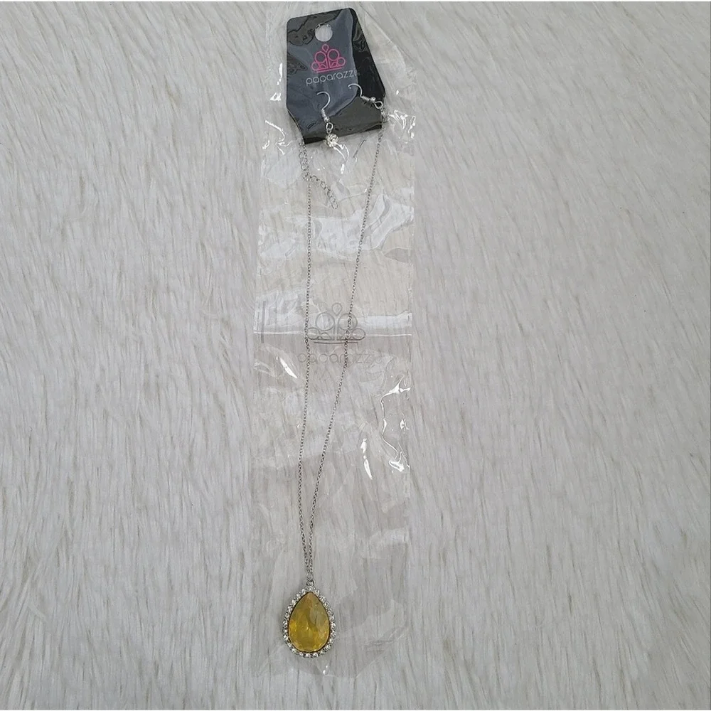 💙 Paparazzi Yellow Stone Necklace And Earrings‎ Jewelry Set NWT (3 For $15]